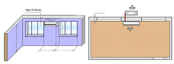 Установка внутреннего блока кондиционера между окнами, наружный между окнами
